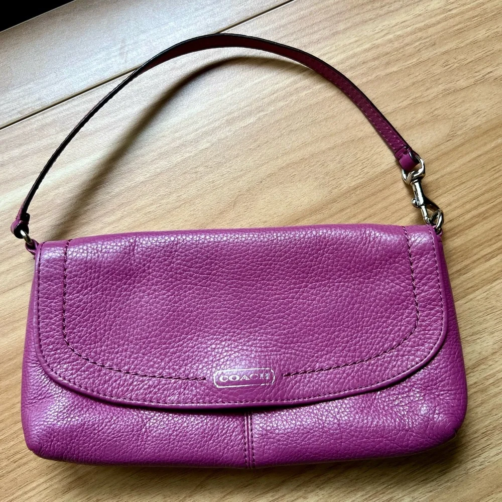 Coach Purple Pebbled Leather Clutch - Picture 2 of 15